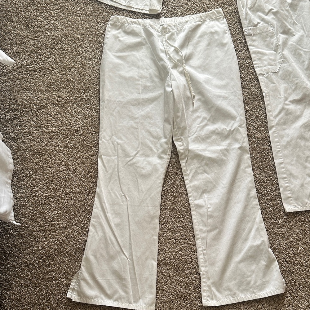 Cherokee White Women's Blouse with neckline detail & 2 pair of scrub pants FREE! - Picture 4 of 16